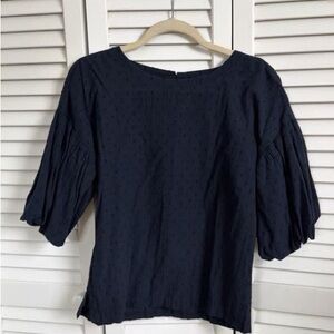 LOFT Navy Textured Puff Sleeve Blouse